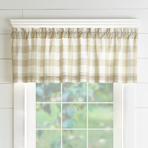 Elrene Home Fashions - Mantovana da cucina con finestra a quadri, 152,4 x 38,1 cm, colore: marrone chiaro/bianco