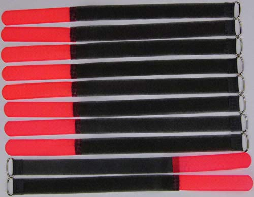 10x 30 cm x 20 mm FUK wiederverschleßbare Klett-Kabelbinder NEON ROT mit Metall-Öse - Kabel-Klettband 300 mm wiederverwendbar