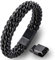 HOOF Armband Herren | Echt-Leder-Edelstahl Schmuck Männer | Armreif geflochten | Edle Schachtel Box Etui | Personalisiertes Geschenk Rocker, Biker, Wikinger, Gothic, Punk B2(26cm - 27cm Schwarz