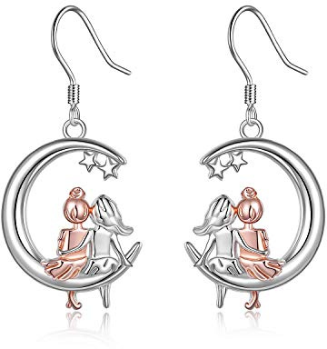 Mond Ohrhänger Mädchen, 925 Sterling Silber hängende Ohrringe, Schwester Design, hypoallergen Schmuck Geburtstagsgeschenke für Damen (Schwestern 01)