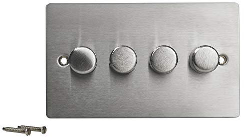 Volex 4 Gang Light Dimmer Flush/Angled Switches Socket Toggles (Brushed Stainless Steel Flush)