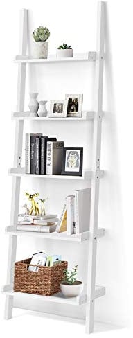 Multigot Ladder Display Shelf, Vintage Leaning Wall Rack, Home Office Industrial Storage Shelving Unit for Flower Plant Toy Book (White, 57 x 32 x 189cm)