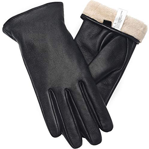 Vislivin Cuero Guantes para Mujer Pantalla Táctil Guante Cálidos de Invierno Dedo Completo Mujers Conducir Guantes Regalo Black M