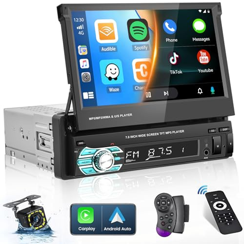 Hikity 7 1 DIN CarPlay Autoradio avec Bluetooth FM Caméra de Recul | Écran Tactile Android Auto Mirror Link EQ Mains Libres USB AUX Carte TF
