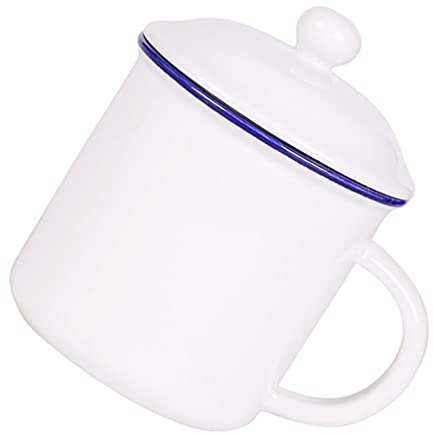 Cabilock Emaillebecher 400ml Weiß mit Griff, Retro Stil für Kaffee und Saft | Klassische Emaille Optik, Glatter Rand und Bequemer Griff, 1 Stück für Frühstückstisch und Café