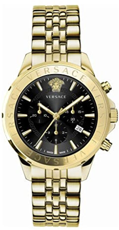 Versace Herren Armbanduhr Chrono Signature 44 mm Chronograph, Datumsfenster Armband Edelstahl VEV601021