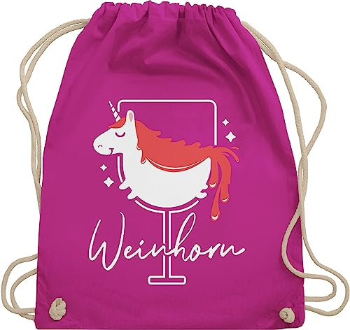 Turnbeutel Rucksack - Party & Alkohol Damen - Weinhorn - weiß - Unisize - Fuchsia - sprüche trinken mit trinksprüchen party: trinker trink festival clothes saufi wein stoffbeutel sauf tasche