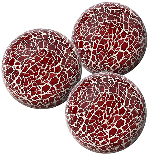 Kepfire Round Glass Solid Sphere 3Pcs/8cm Mosaic Crackl Balls Coffee Table Vases Wedding Christmas Party Decorative - Red