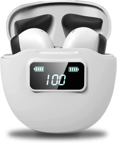 CedarTrap Auriculares inalámbricos Air 5P, Sonido estéreo Superior, Bluetooth, Pantalla LED, Auriculares inalámbricos para iPhone y Android, Blanco