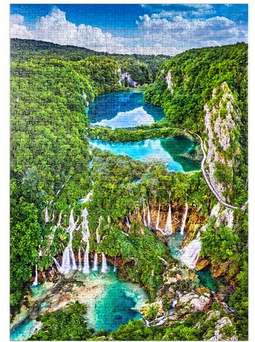 MyPuzzle Plitvice, Kroatien - Panoramablick auf die wunderschönen Wasserfälle der Plitvicer Seen - Premium 1000 Teile Puzzle - MyPuzzle Sonderkollektion von Puzzle Galaxy