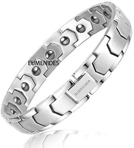 Magnetisches Herren Armband - Titan Stahl Magnettherapie Mit 18 Magneten, Statische Elektrizität Entfernen (Silber)