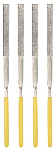 sourcing map Diamante Aguja Lima, 3mm x 140mm Plano Tipo Lima Mangos Manual Herramienta para Metal Madera Piedra Mármol 4uds