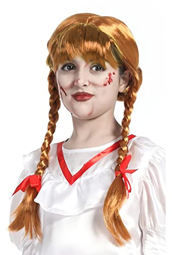 Blonde Perücke mit zwei Zöpfen für Annabelle Mädchenkostüm, Damenperücke, Karneval, für Kostüme mit Puppe und Annabelle