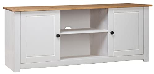 homiuse TV-Schrank Weiß 120x40x50 cm Massivholz Panama-Kiefer Kommode Sideboard Lowboard Tv Board Tv Lowboard Fernsehtisch Fernsehschrank Tv Kommode Industrial MöBel Retro-Design 2 Türen&2 Fächern