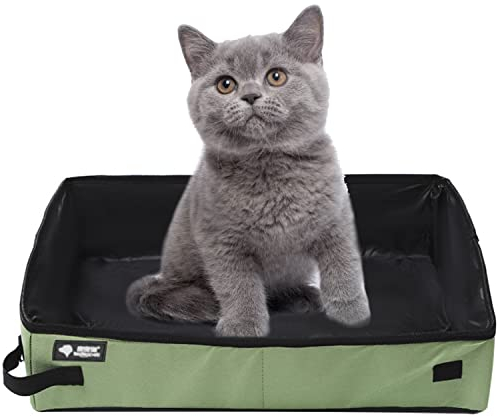 Arenero de Viaje para Gatos Portátil XXL, Caja de Arena Plegable para Gatos, Impermeable, Fácil de Limpiar para Gatitos, Conejos Uso Interior, Camping al Aire Libre, Coche, Grande, 50 x 40 cm, Verde