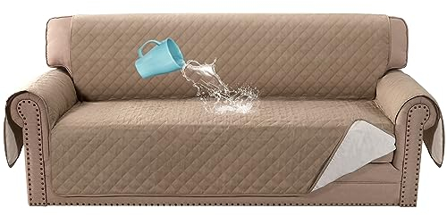 BellaHills Sofabezug, 100 % wasserdicht, Sofabezug, 3-Sitzer-Sofabezüge, dreifach rutschfest, 3-Sitzer, waschbarer Sofaschoner mit elastischem Band für Kinder/Haustiere (Sofa 177,8 cm, Khaki)