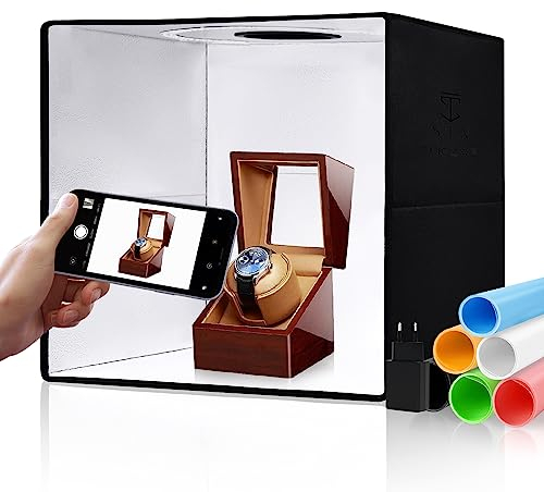 STN Fotobox 25cm Faltbare Fotostudio 96 LEDs Dimmbare Lichtbox mit 6 Hintergründe