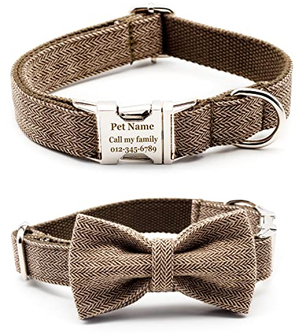 Custom Dog Collar Laser Engraved Name Plate Sizes (Light Brown Thick Suit) | Adjustable sizing for all breeds, durable metal D-ring, comfortable all-day wear, secure leash attachment