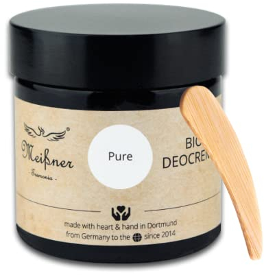 Meißner Tremonia - 75g Deocreme Pure - veganes Deo ohne künstliche Zusatzstoffe - Bio Naturkosmetik ohne Konservierungsstoffe - Aluminiumfrei & Zero Waste - inkl. Bambus Spatel