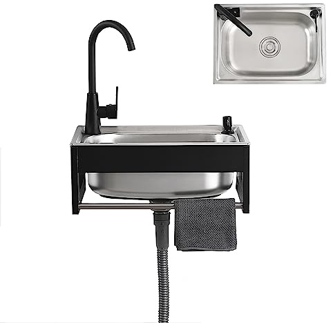 Duchunsheng Freestanding Sink Stainless Steel Sink Washing, Wall Mounted Sink Kitchen Sinks, Prep/Bar Sinks With Faucet And Pipe, Single Bowl Hand Wash Basin, For Laundry Utility Room Garage Basement