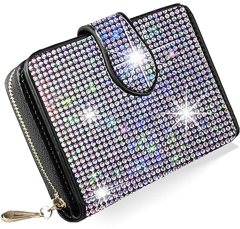 LIFUTOPIA Kleine Damen-Geldbörse mit Strasssteinen, Clutch, Kunstdiamanten, Geldbörse, Kreditkarte, Ausweis, Münzfach mit Reißverschluss