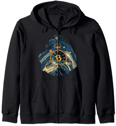 Bitcoin Uhr Berge Planeten Hodler Kryptowährung BTC Logo Kapuzenjacke