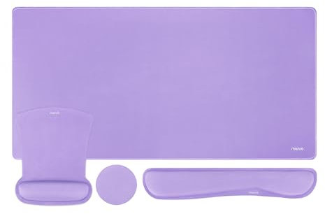 MOSISO Keyboard Mouse Pad Set, Large Gaming Pad&Keyboard Wrist Rest&Mouse Wrist Rest&Coaster, Ergonomic Non-Slip Mousepad&Easy Typing Cushion with Memory Foam for Home Office, Purple