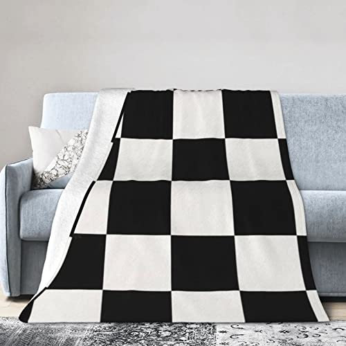 BUTXET Decke, schwarz, weiß, kariert, Schachbrettmuster, ultraweich, mikrowarm, für Couch, leichte Bettdecken für Sofa, Stuhl, Schlafzimmer, Wohnzimmer 150 X 125 cm