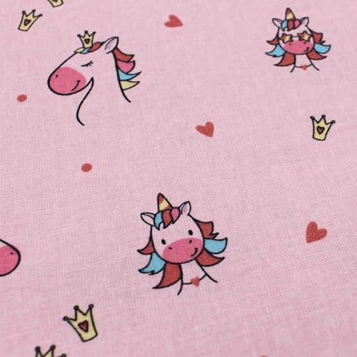 VmG-Store Baumwollstoff Meterware 140cm Breite Stoffe zum Nähen Nähstoff Kinderstoff für Kissen Babykleidung Kinderkleidung DIY (Einhorn und Herzen Bb003)