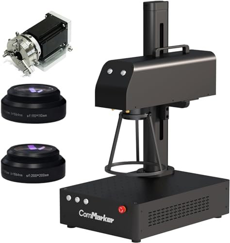 ComMarker Faserlasergravierer, B4 30 W Raycus Faserlasergravurmaschine mit Rotation, Desktop-Handgerät, Lasermarkierungsmaschine kompatibel mit LightBurn für Metall, Edelstahl, Splitter, Schmuck