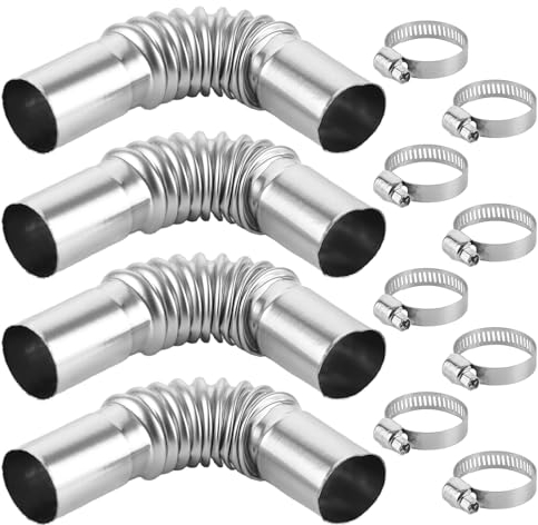 VIDETOL 4 Stück Edelstahl Abgasrohr Winkelverbinder, 25 mm Abgasrohr Standheizung mit Edelstahlklammern, Silber Abgasschlauch für stromerzeuger und Diesel Heizung