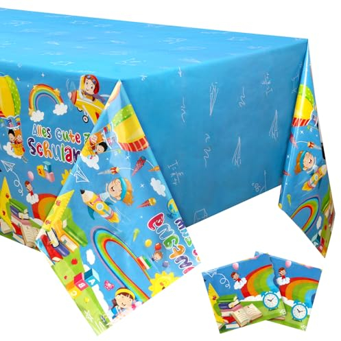 2 stück Tischdecke Einschulung Deko, Plastik Wasserdicht Ausmaltischdecke Einschulung, Tischdecke Schulanfang, Tischläufer Einschulung für Schulanfang Deko Junge Mädchen, 137 X 274cm