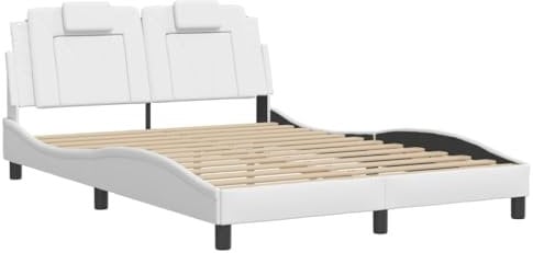 vidaXL Bettgestell, Bett Viana ohne Matratze, Bettrahmen mit Lattenrost, Doppelbett für Schlafzimmer, SchlafzimmerBettgestell Weiß 140x190cm Kunstleder