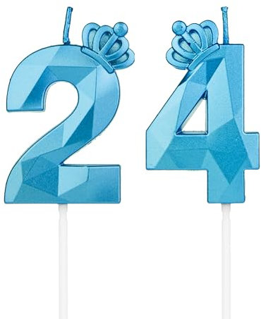 Geburtstagskerzen Zahlen 24 mit Krone,3D Kerzen Geburtstag für Kuchen geburtstagsdeko, Geburtstag Kerzen Zahlen, Geburtstagskerzen Kinder für Partys, Hochzeiten, Firmenfeiern, Jubiläen (Blau, #24)