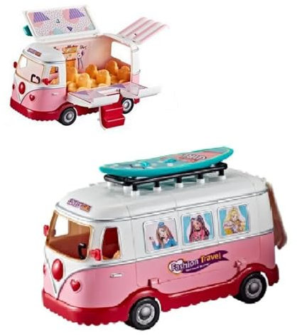 PNJB Girl Barbie toy set with a bus, Fashion Boat Bus Girl, Educational Toy Play Set with Dolls & Furniture, Micro-Dolls and Accessories