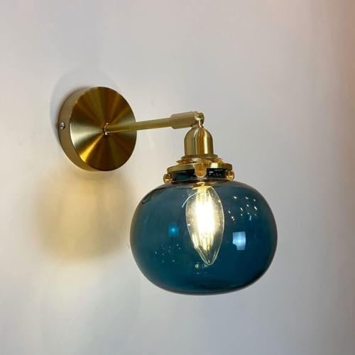DRINGP Applique Murale Industrielle Vintage - Lampes de Chevet rustiques de Ferme avec Verre ambré, luminaire de Salle de Bain Bleu Vert - Ambre (Bleu foncé)