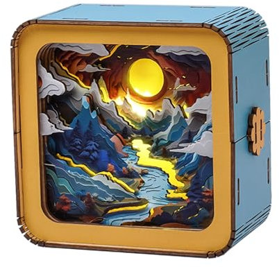 3D Holzpuzzle Erwachsene Nachtlicht, Gemälde Bergflusses 3D Puzzle Nachttischlampe Erwachsene, DIY 3D Holz Puzzle Lampe für Frauen Männer Freunde zum Weihnachten Geburtstagsgeschenke