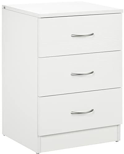 HOMCOM Bedside Table with 3 Drawers, Modern Nightstand, Side Table with Wood Effect, Non Slip for Bedroom, White