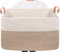 TIMEYARD Panier à linge rectangulaire - 85 l - Panier de rangement pour jouets de bébé - Panier de rangement pour couvertures, coussins, serviettes d'invités - Blanc et marron