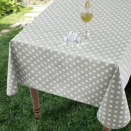 Romanstile Mantel Exterior Impermeable Jardin Manteles Antimanchas Rectangular Gris con Lunares Plastico 140x180 cm 350GSM Lavable Hule Resistente,para Verano,Fiesta,Cumpleaños,Picnic,Barbacoa