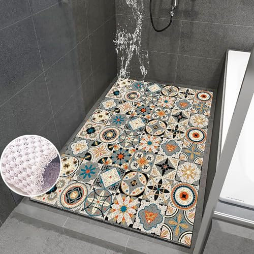 Pevfeciy Tappeto antiscivolo doccia 70x120 cm Tappeto doccia antiscivolo Modello barocco Tappetino doccia antiscivolo PVC morbido e confortevole Alta permeabilità