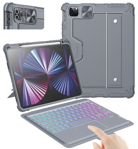 Nillkin Keyboard Case for iPad Air 11 Inch (M2 2024), iPad Pro 11 inch 4/3/2/1 Gen, iPad Air 4th/5th Gen Detachable Case with Adjustable Stand, Pencil Holder, Multi-Touch Trackpad, Grey