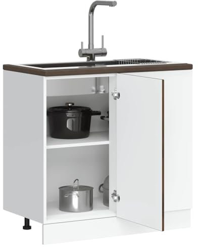 WIFESE Unterschrank mit Tür Küchenunterschrank Küchenzeile Sideboard Organizer Küchenmöbel Aufbewahrungsschrank Räuchereiche 86x46x81,5 cm Holzwerkstoff