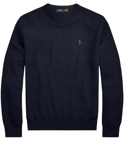 POLO RALPH LAUREN Men's Slim Fit Washable Merino Wool Crew Neck Jumper (UK, Alpha, M, Regular, Regular, Navy)