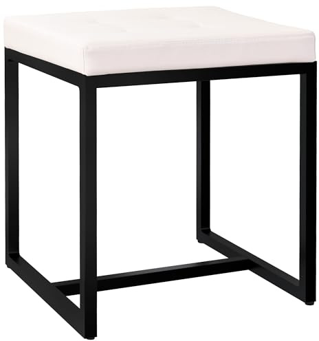 CLP Sitzhocker Barci I Moderner Hocker | Hochwertiger Polsterhocker mit schwarz pulverbeschichteten Eisengestell, Farbe:Creme, Material:Kunstleder