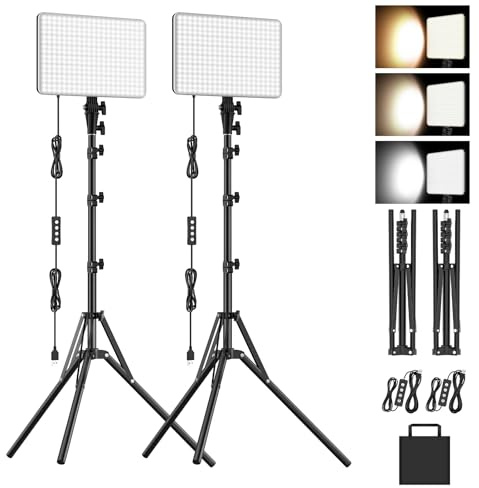 1-Pack LED Video Lighting Kit, Anautin 15W/1700Lux Photography Lighting with Tripod Stand, 2500-8500K Dimmable Streaming Light for Video Recording, Gaming, Podcast, Barber, Salon, TikTok, YouTube