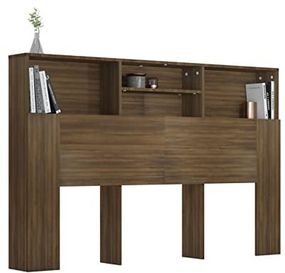 Kopfteil aus brauner Eiche mit integrierten Schränken, Schlafzimmer-Ausstellungsregal und Nachttisch-Aufbewahrung, Bettzubehör aus Holz, 160 x 19 x 103,5 cm, stilvolle und funktionale Möbellösung