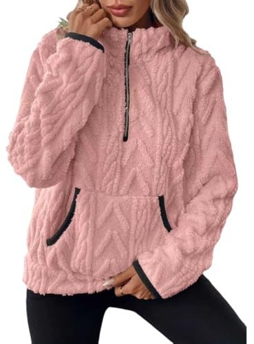 ROFUSSO Pullover Femme Teddy Oversize Sweatshirt Polaire Chaud avec Poches | Pullover D'Hiver Chaud En Peluche Douce À L'Intérieur Et L'Extérieur, Sweat Décontracté Douillet Pour L'Automne