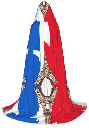 FHIZOAL Frankreich Flagge Eiffelturm Outl Halloween Kapuzenumhang für Teenager Hexe Vampire Sensenmann Kostüm Mottopartys Comic Con