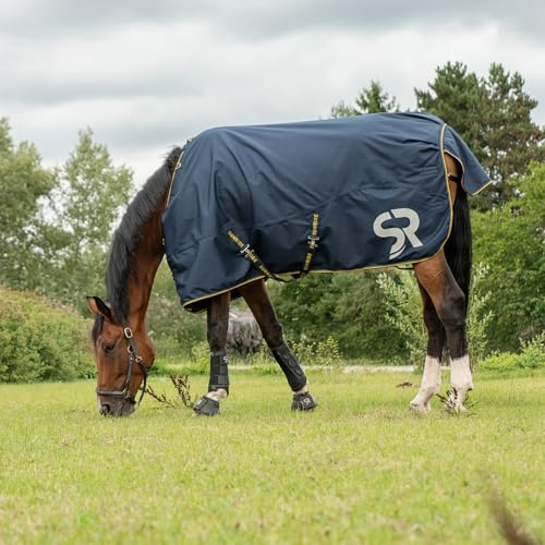 SUNRIDE Winterdecke 100g für Pferde (Stockholm) - blau, 155 cm | Outdoordecke - 1200D Ripstop - wasserdicht - 3.000mm Wassersäule - mit SUNRIDE Unterdecken und Halsteilen kombinierbar